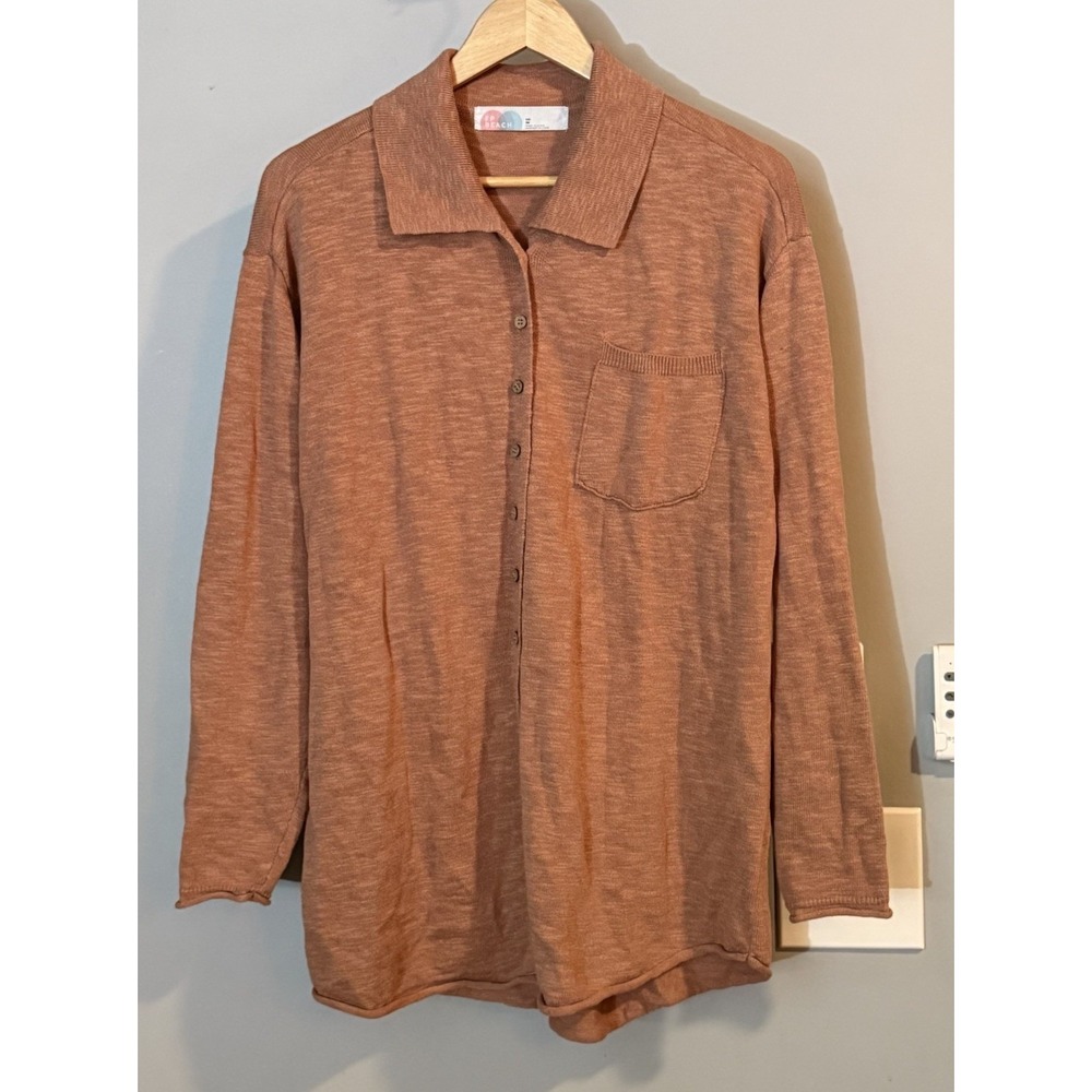 Free People Beach Sweater Oversized Button Up Cotton Linen Sweater Size XS
